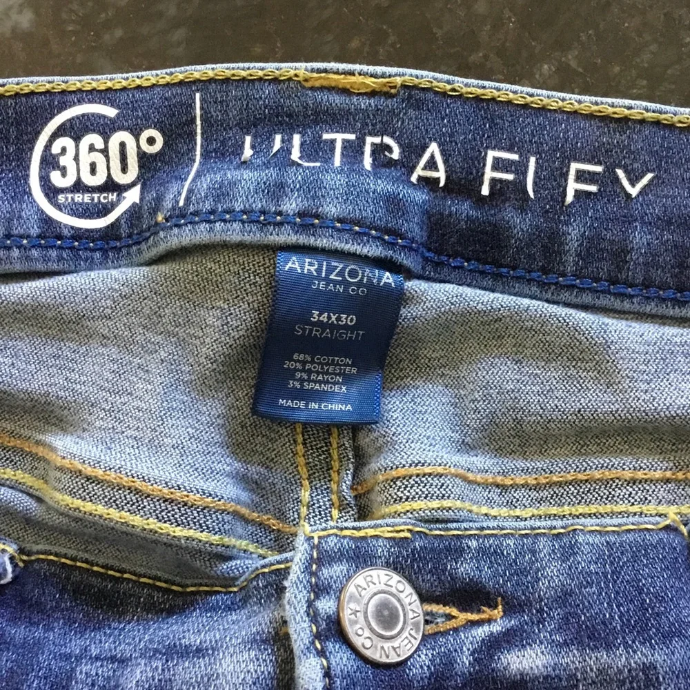 Y2K Arizona Jean 34 x30 Distressed Patched Medium Blue Straight‎ Jeans